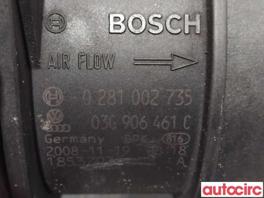 Luftmengde/luftmassemåler til Audi A3 2009-2012 (Type II, Fase 2)  (AUDI|03G906461C|0281002735)