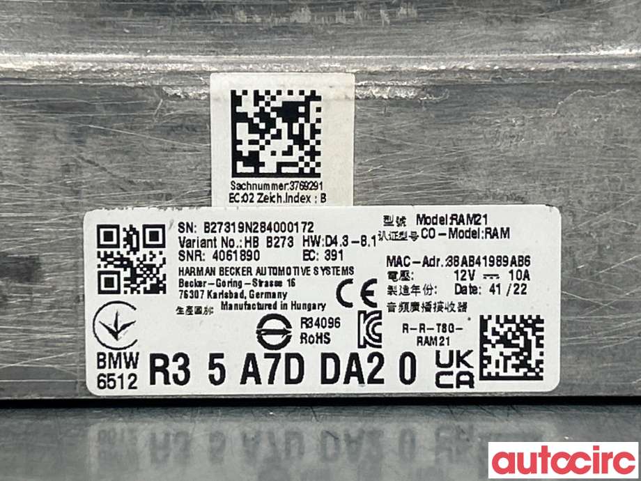 Bilstereo diverse til BMW 3-Serie 2018-->> (G20) (G20) (BMW|65125B44D47|6512R35A7DDA2)