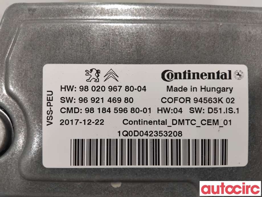Styreenhet tenning til Peugeot Expert 2016-->> (Type III)  (PEUGEOT|9818456980|94563K|9802096780)