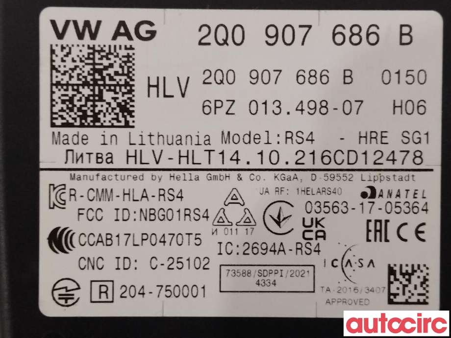 Sensor radar til VW T-Cross 2019-->>  (VOLKSWAGEN|2Q0907686B)