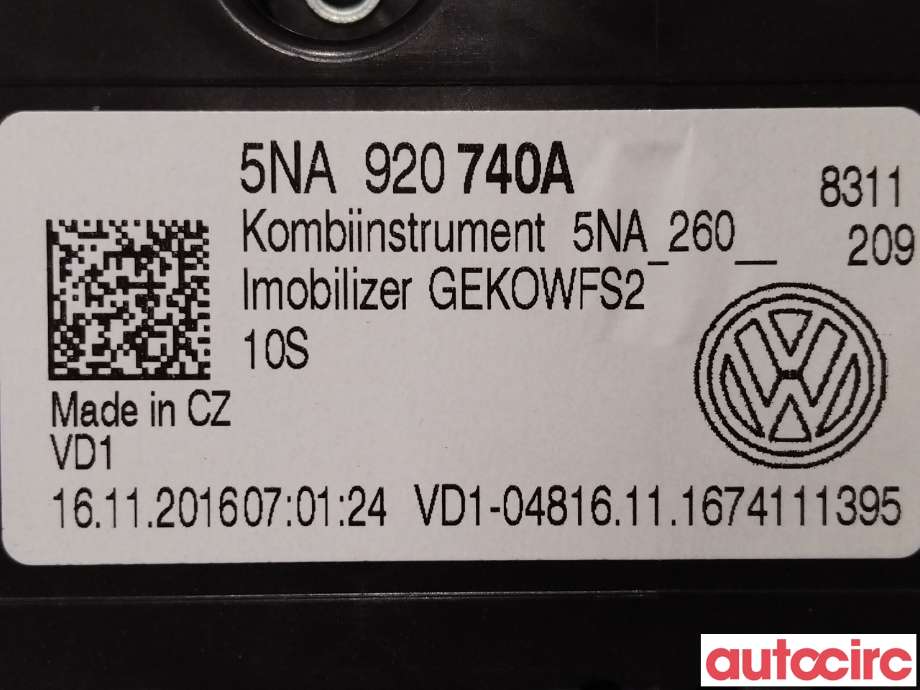 Instrumentpanel til VW Tiguan 2016-2020 (Type II, Fase 1)  (VOLKSWAGEN|5NA920740A)