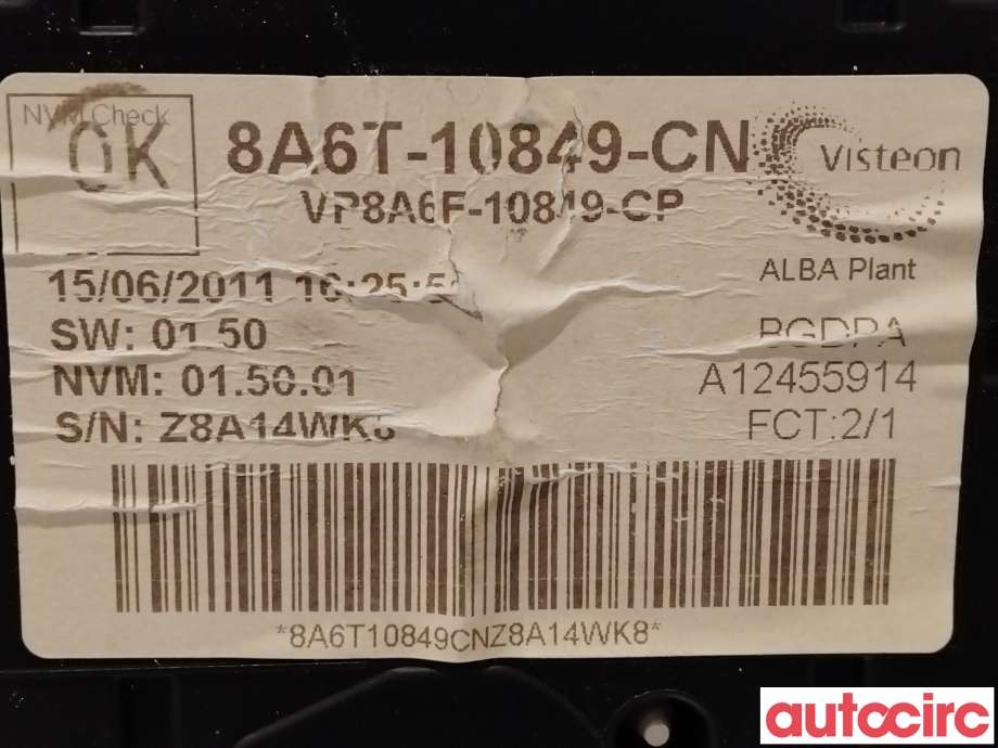 Instrumentpanel til Ford Fiesta 2008-2012 (Type VI, Fase 1)  (FORD|1786850|8A6T-10849-CN)