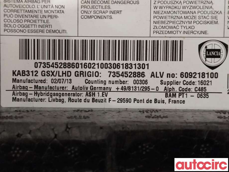Airbag kne til Fiat 500 2008-2020  (FIAT|735452886)