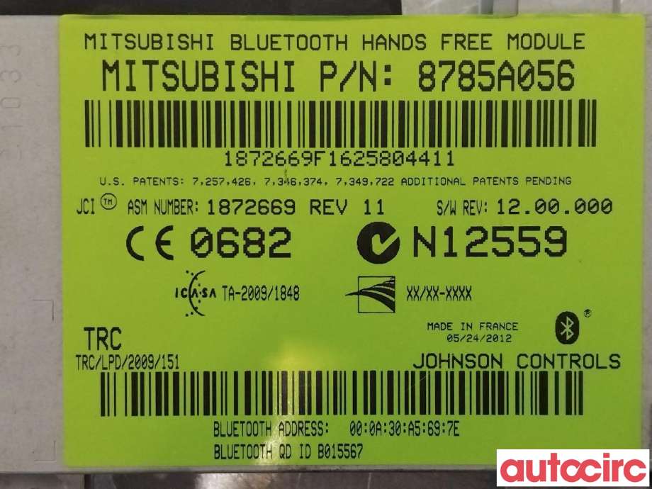 Styreenhet bluetooth til Mitsubishi Outlander 2012-2015 (Type III, Fase 1)  (MITSUBISHI|8785A056|)