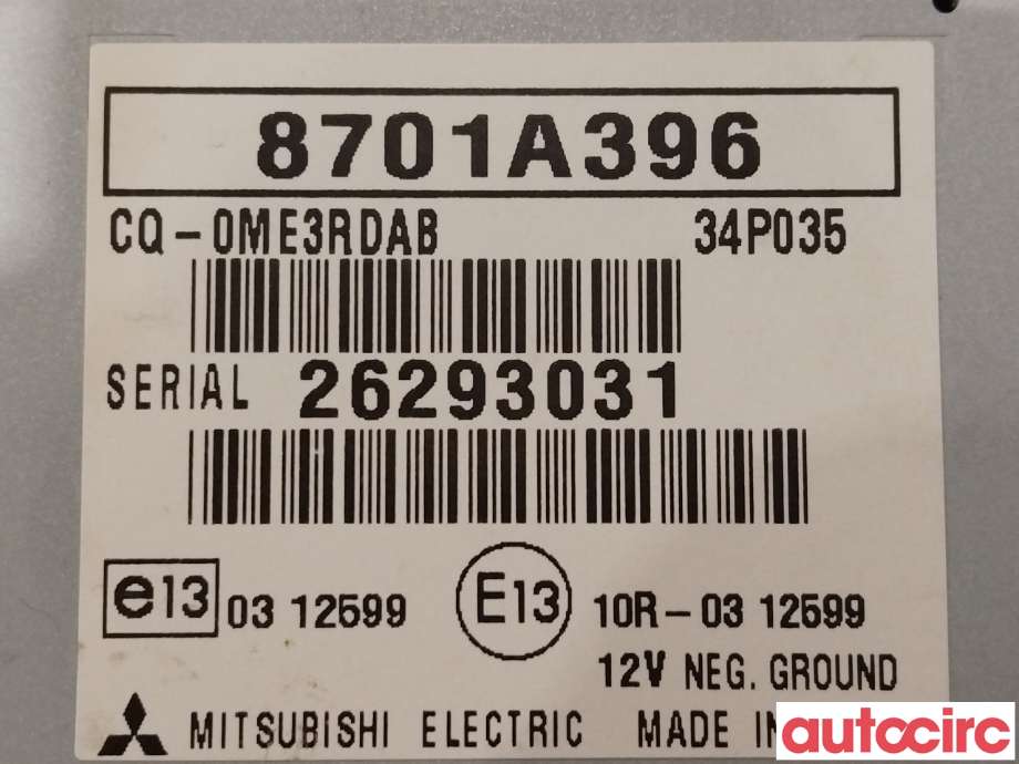 Bilstereo diverse til Mitsubishi Outlander 2012-2015 (Type III, Fase 1) (MITSUBISHI|8701A396)