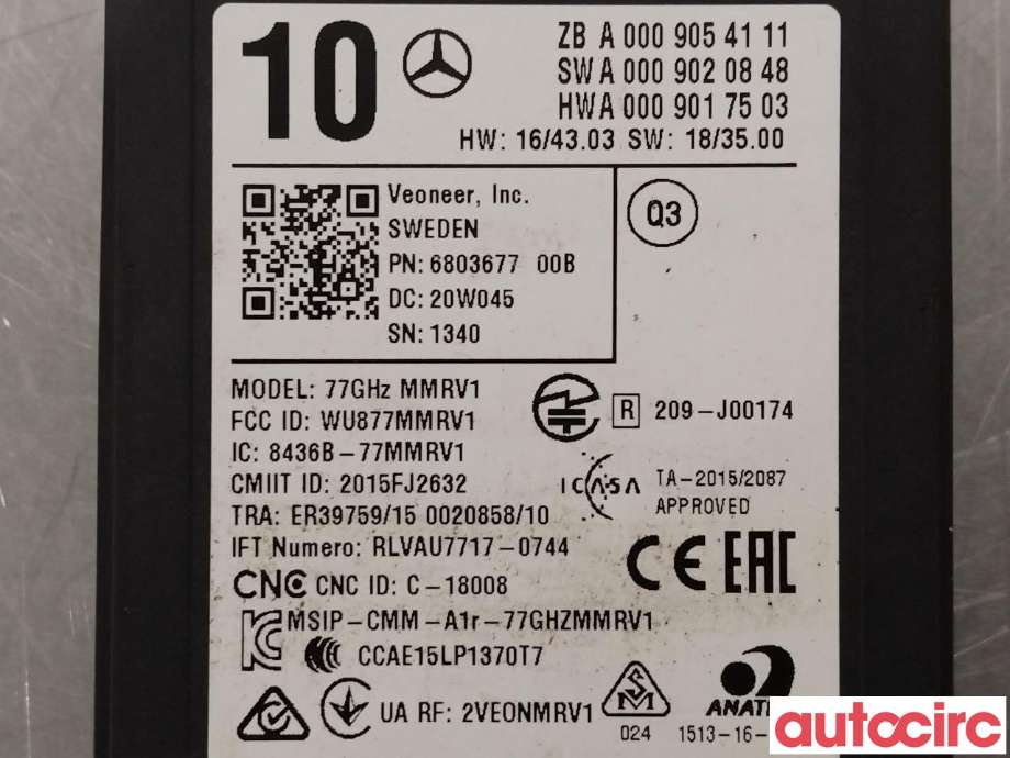 Sensor radar til Mercedes EQC 2019-->> (MERCEDES|A0009054111)