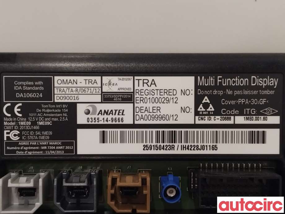 Multimedia display (MCU - Media Controller Unit) til Renault Zoe 2013-2019 (Fase 1)  (RENAULT|259150423R)