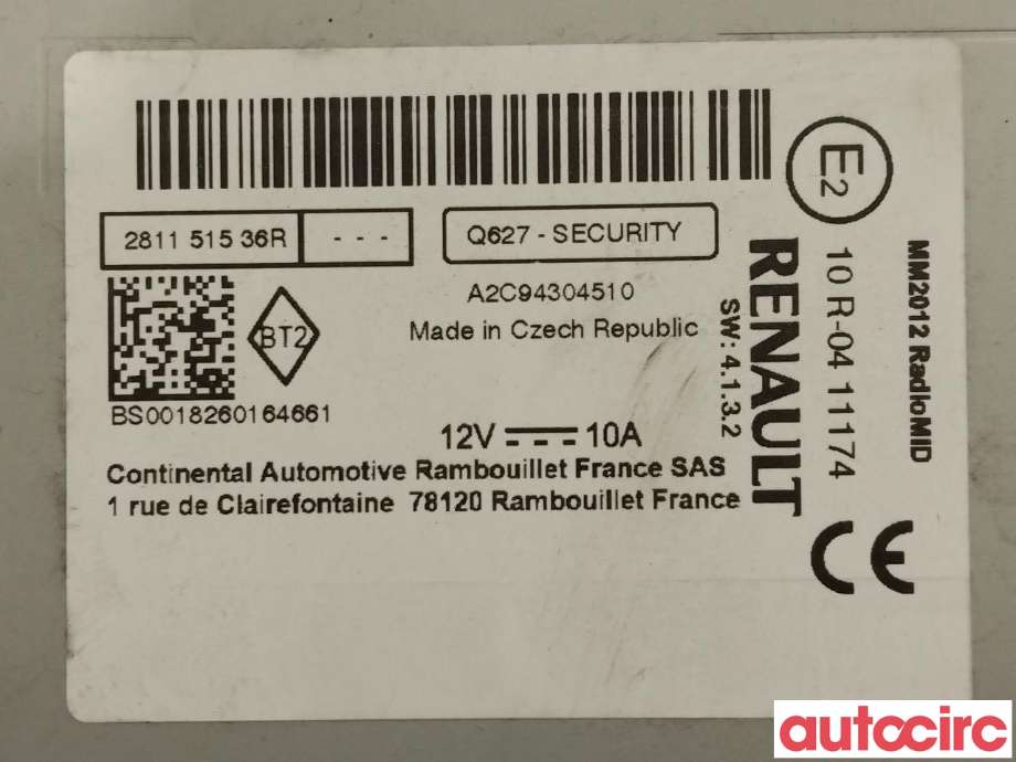 Bilstereo til Renault Zoe 2013-2019 (Fase 1)  (RENAULT|259150423R)