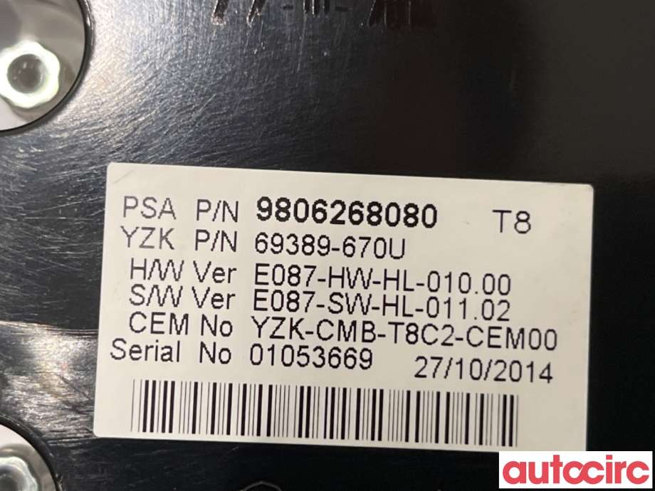 Instrumentpanel til Peugeot 3008 2009-2016 (Type I)  (PEUGEOT|9805230480|69389-670U|9806268080)