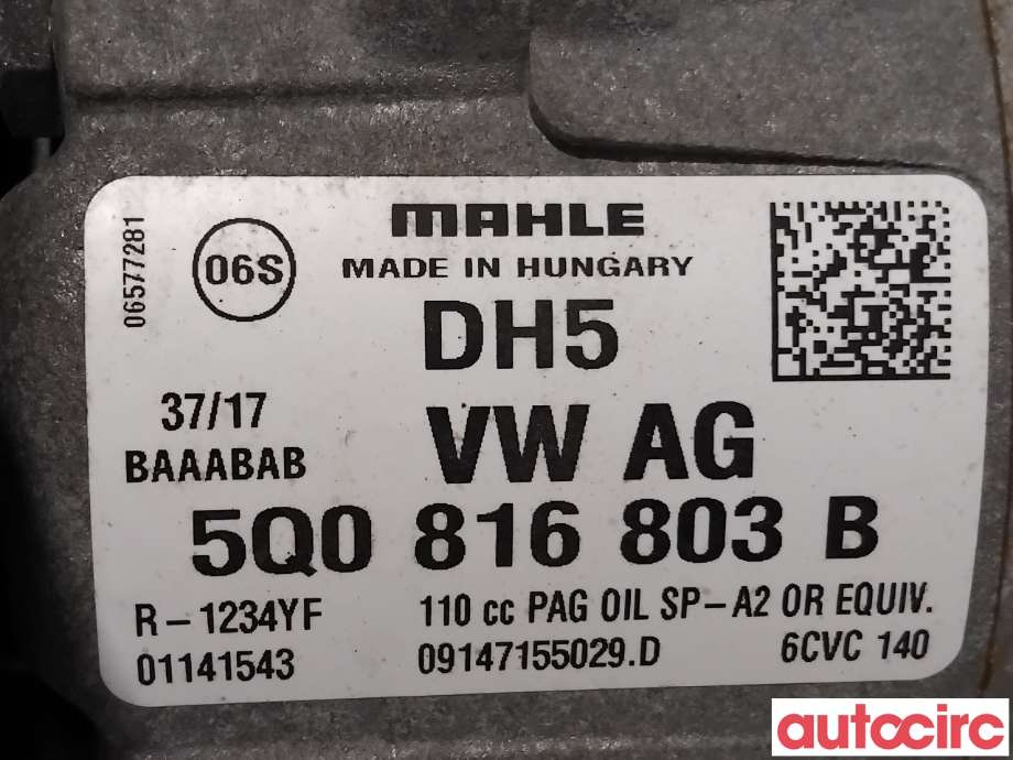 Aircondition kompressor til Škoda Octavia 2017-2020 (Type III, Fase 2)  (SKODA|5Q0816803B|6CVC140|5Q0816803D)