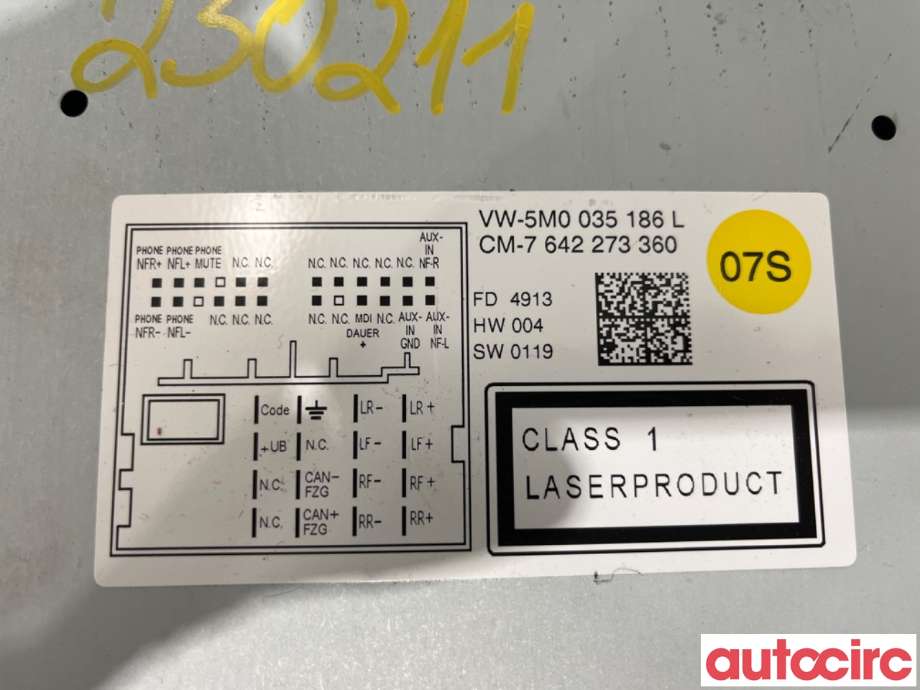 Bilstereo til VW Polo 2014-2017 (Type V, Fase 2)  (VOLKSWAGEN|5M0057186LX|7642273360|5M0035186L)