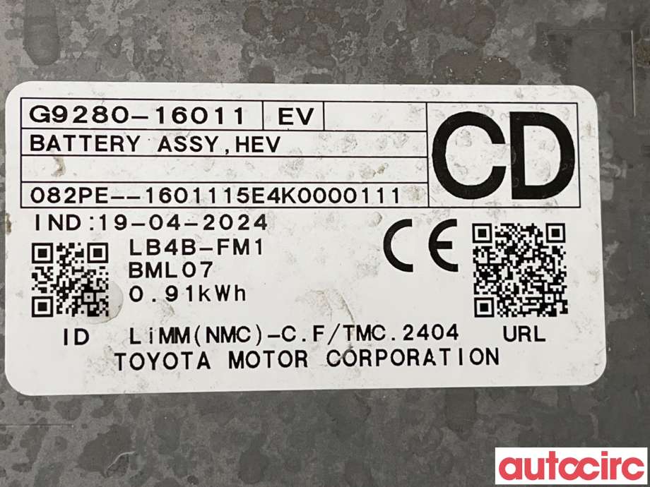 Batteripakke elbil til Toyota Corolla 2019-->>  (TOYOTA|G951016011|G9280-16011)