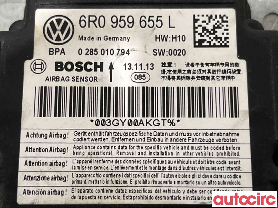 Airbag elektronikk til VW Polo 2014-2017 (Type V, Fase 2) (VOLKSWAGEN|6R0959655L|0285010794)