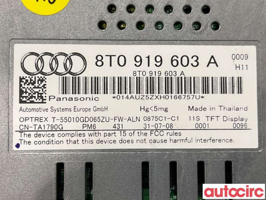 Multimedia display (MCU - Media Controller Unit) til Audi A4 2007-2014 (Type IV) (B8) (B8) (AUDI|8T0057603G|CN-TA1790G|8T0919603A)