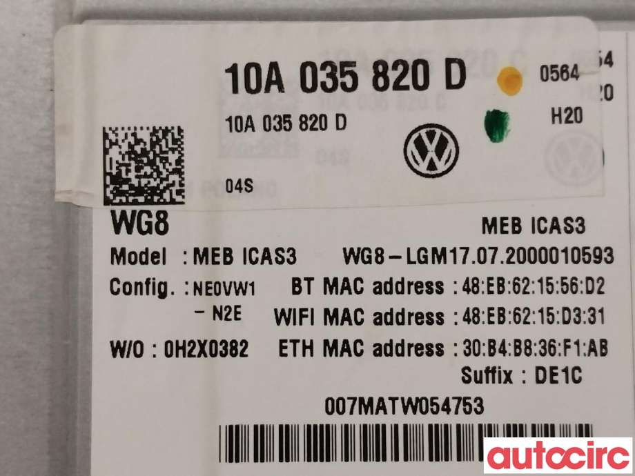 Bilstereo diverse til VW ID.3 2020-->>  (VOLKSWAGEN|10A035820M|10A035820D)