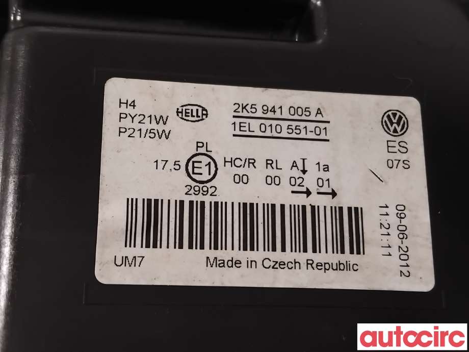 Frontlykt venstre halogen til VW Caddy 2010-2015 (Type III, Fase 2)  (VOLKSWAGEN|2K5941005A|1EL010551-01)