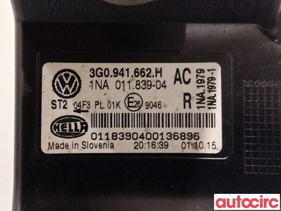 Tåkelykt høyre foran til VW Passat 2011-2015 (B7) (B7) (VOLKSWAGEN|3AA941662G|1NA011839-04|3G0941662H)