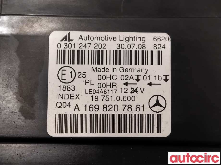 Frontlykt høyre halogen til Mercedes B-Klasse 2008-2011 (Fase 2) (W245) (W245) (MERCEDES|A1698207861|0301247202)