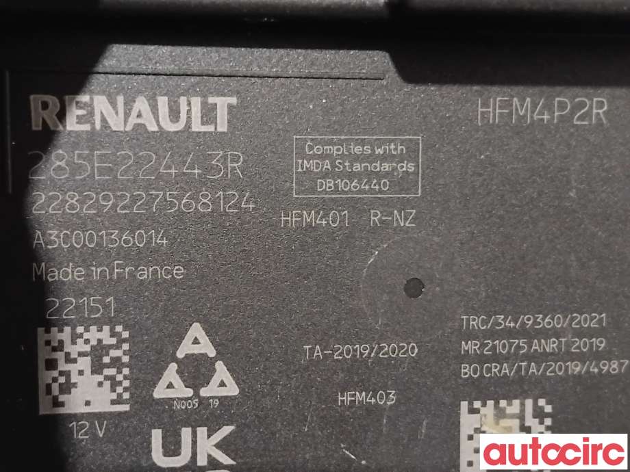 Styreenhet diverse til Renault Megane 2016-->> Type IV  (RENAULT|285E23903R|A3C00136014|285E22443R)