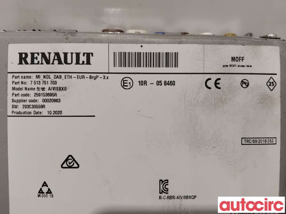 Bilstereo navigasjon til Renault Zoe 2013-2019 (Fase 1)  (RENAULT|259156701R|7513751703|259153695R)