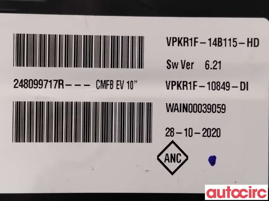 Instrumentpanel til Renault Zoe 2013-2019 (Fase 1)  (RENAULT|248096175R|VPKR1F-14B115-HD|248099717R)