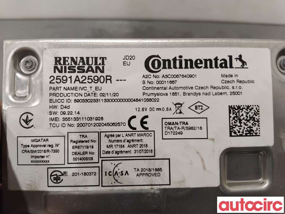 Dashbord telefon til Renault Zoe 2013-2019 (Fase 1)  (RENAULT|2591A1715R|A3C0067640901|2591A2590R)