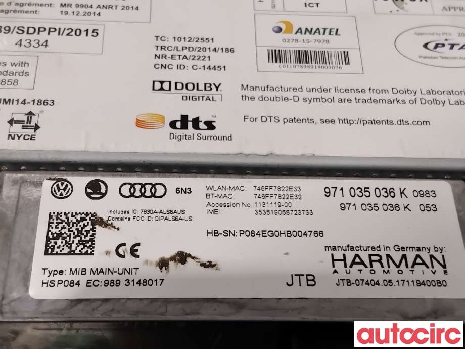 Bilstereo navigasjon til Porsche Panamera 2017-->> (Type II) (971) (971) (PORSCHE|971035035CX||971035036K)