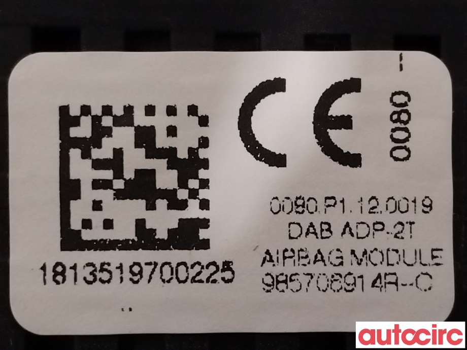 Airbag rattpute til Renault Zoe 2013-2019 (Fase 1)  (RENAULT|985706914R)