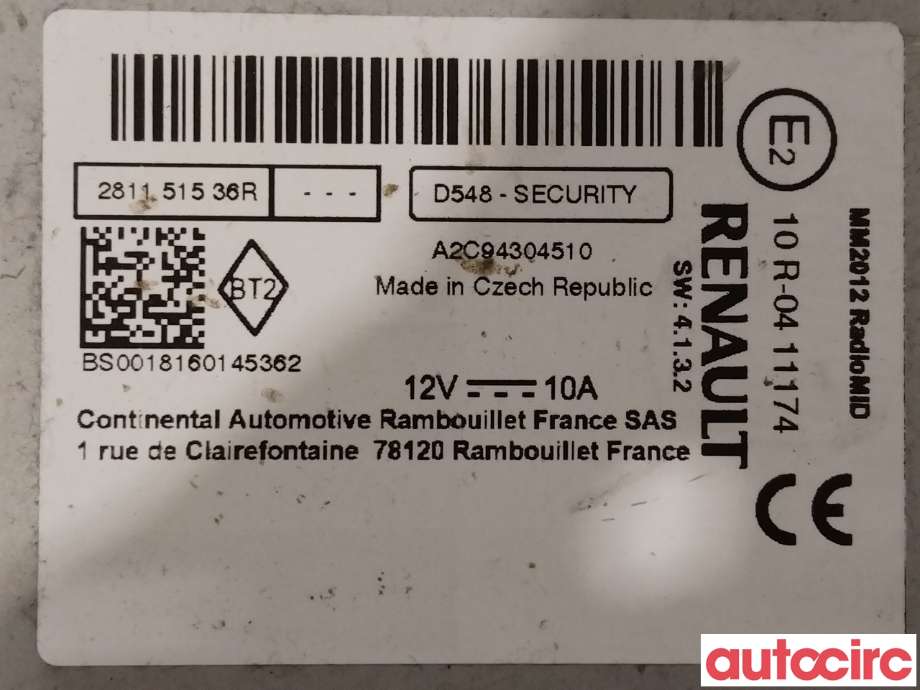 Bilstereo til Renault Zoe 2013-2019 (Fase 1)  (RENAULT|281155830R|281151536R)