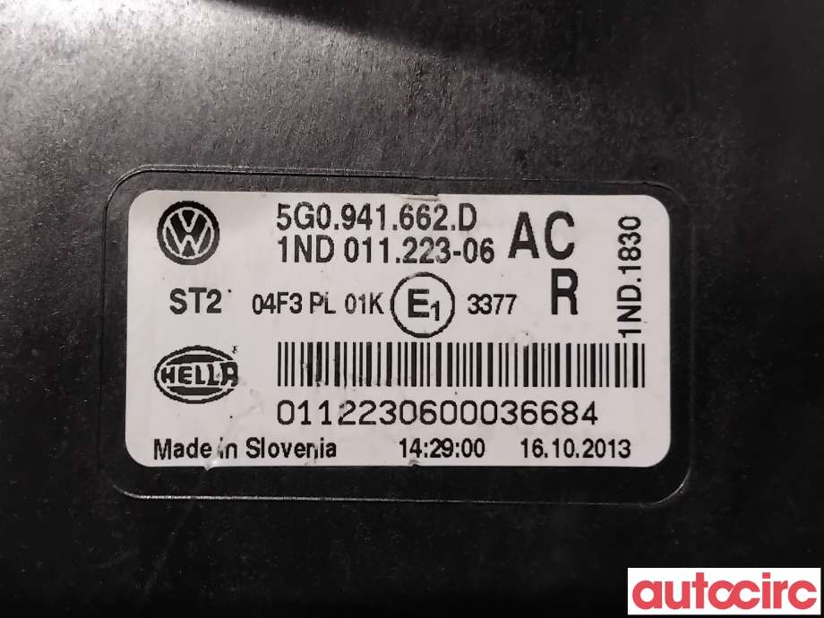 Tåkelykt høyre foran til VW Golf VII 2012-2017 (Fase 1)  (VOLKSWAGEN|5G0941662D|1ND011223-06|5G0941662J)