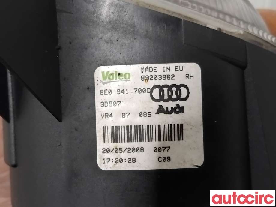 Tåkelykt høyre foran til Audi A3 2003-2008 (Type II, Fase 1) (AUDI|8E0941700E|89203962|8E0941700C)