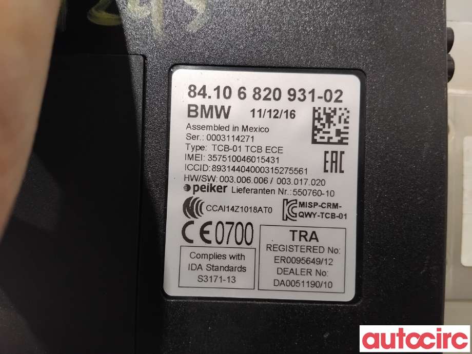 Dashbord telefon til BMW i3 2013-2022  (BMW|84109362848|TCB-01|84106820931)