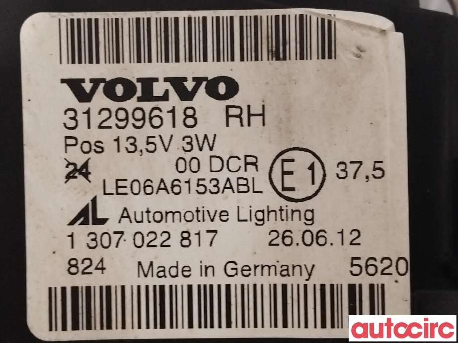 Frontlykt høyre xenon til Volvo V50 2007-2012 (Fase 2)  (VOLVO|32206140|31299618)