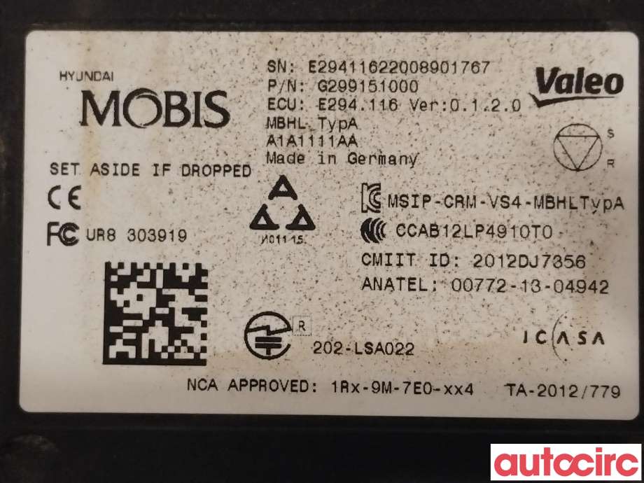 Sensor radar til Hyundai Ioniq Electric 2019-->> (Fase 2)  (HYUNDAI|99140G2000||G299151000)