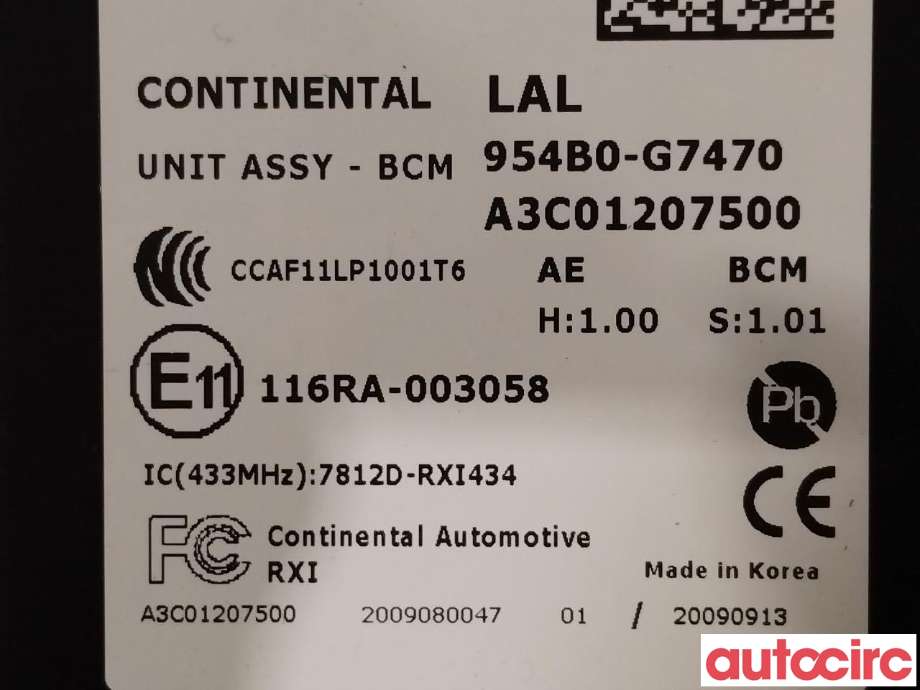 Styreenhet comfort (BCM) til Hyundai Ioniq Electric 2019-->> (Fase 2)  (HYUNDAI|954B0G7470)