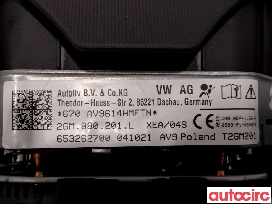 Airbag rattpute til VW T-Cross 2019-->>  (VOLKSWAGEN|2GM880201L|653262700|2GM880201Q)