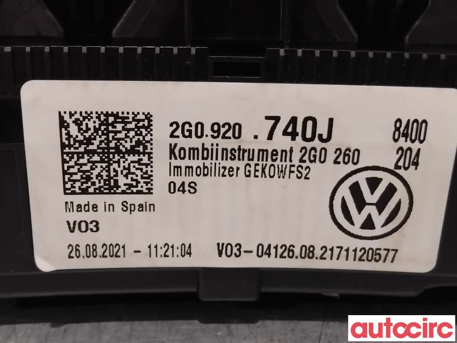 Instrumentpanel til VW T-Cross 2019-->>  (VOLKSWAGEN|2G0920740J|A3C04202000)