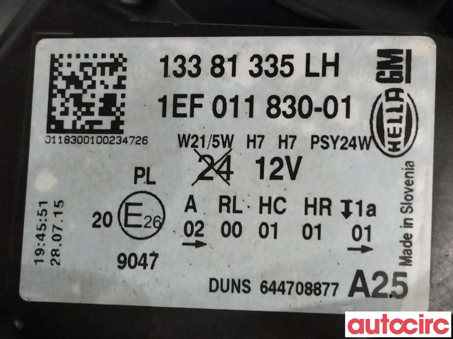 Frontlykt venstre halogen til Opel Corsa E 2015-2019  (OPEL|39108222|13381335)