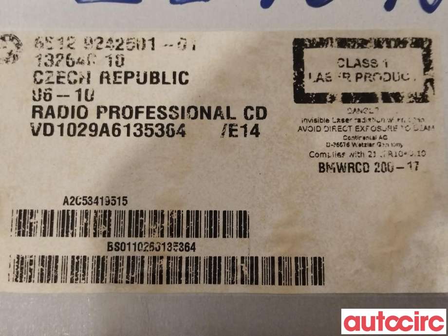 Bilstereo til BMW 3-Serie 2005-2011 (E90/E91/E92/E93) (E90/E91/E92/E93) (BMW|65129343201|65129242501)