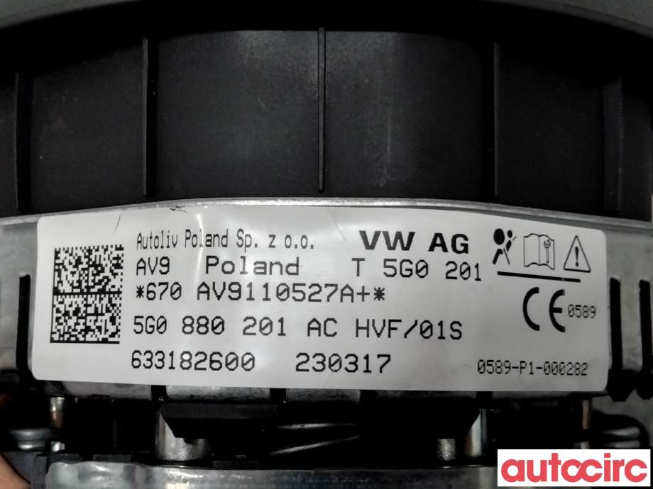Airbag rattpute til VW e-Golf 2017-2020 (Fase 2) (VOLKSWAGEN|5G0880201AC|633182600)