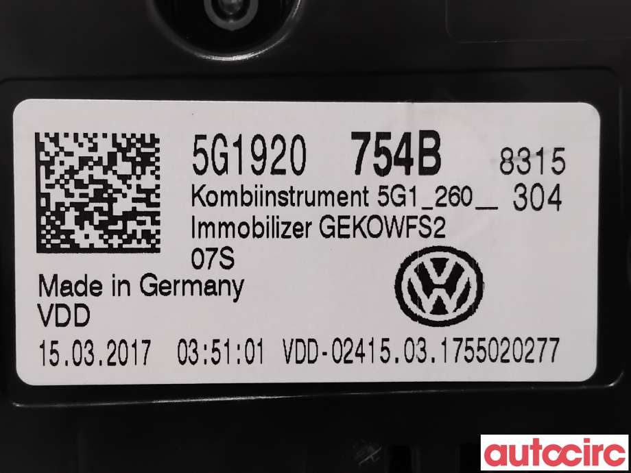 Instrumentpanel til VW e-Golf 2017-2020 (Fase 2)  (VOLKSWAGEN|5G1920754B|A2C99141300)
