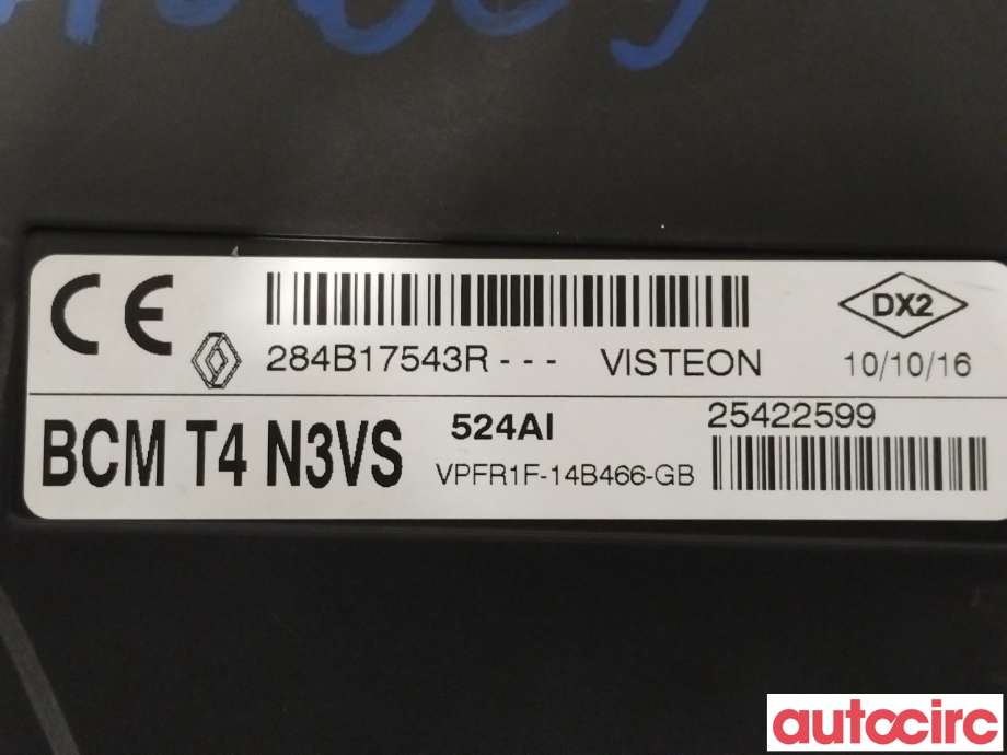 Styreenhet comfort (BCM) til Renault Captur 2013-2020 (Type I)  (RENAULT|NO NR||284B17543R)
