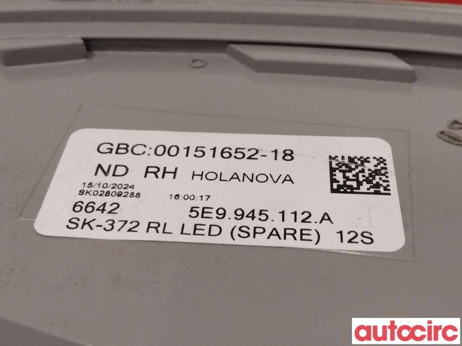 Baklykt høyre til Škoda Octavia 2013-2016 (Type III, Fase 1)  (SKODA|5E9945112A)
