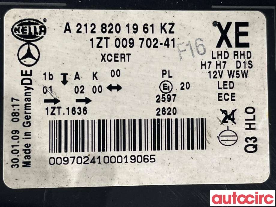 Frontlykt venstre halogen til Mercedes E-Klasse 2009-2013 (Fase 1) (W212) (W212) (MERCEDES|A2128204061|)