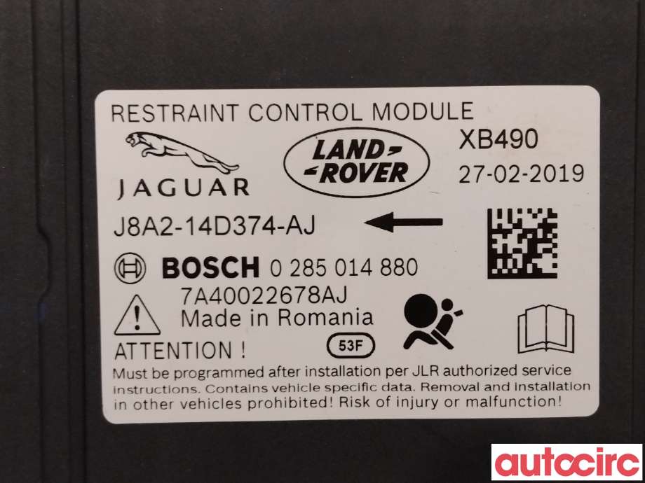 Airbag elektronikk til Jaguar I-PACE 2018-->>  (JAGUAR|T2H41525|J8A2-14D374-AJ)