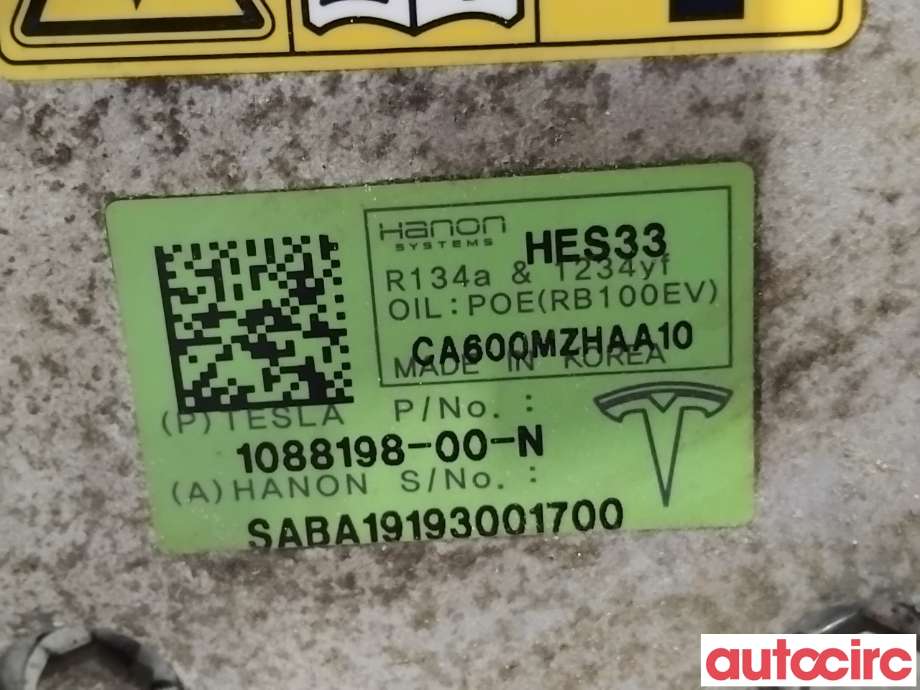 Aircondition kompressor til Tesla Model 3 2018-2023 (Fase 1)  (TESLA|1088198-00-N|CA600MZHAA10)