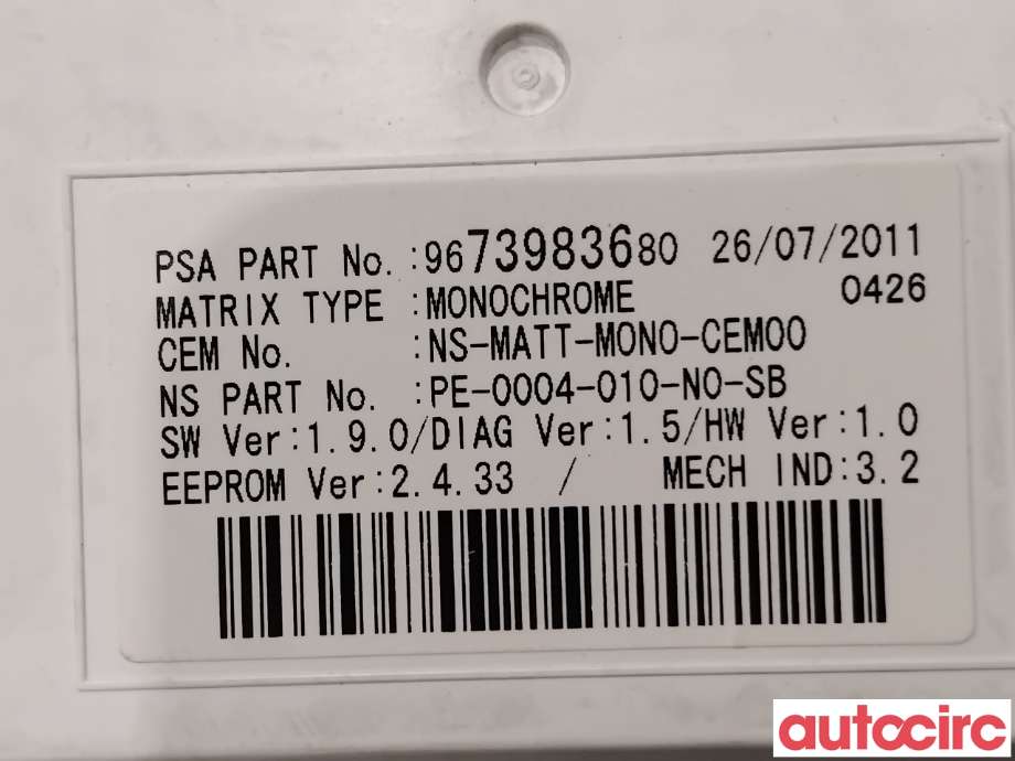 Instrument kjørecomputer til Peugeot RCZ 2010-2015 (PEUGEOT|6593L5|PE-0004-010-N0-SB|6593S7)