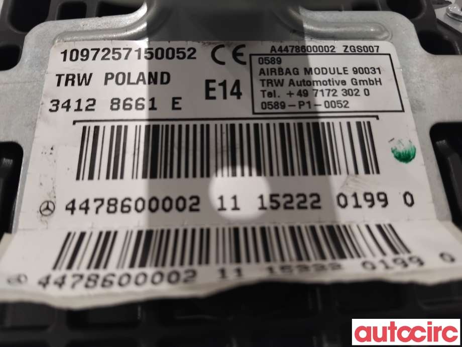 Airbag passasjer til Mercedes Vito 2014-->> (W447) (W447) (MERCEDES|A4478600002|34128661E|4478600002)