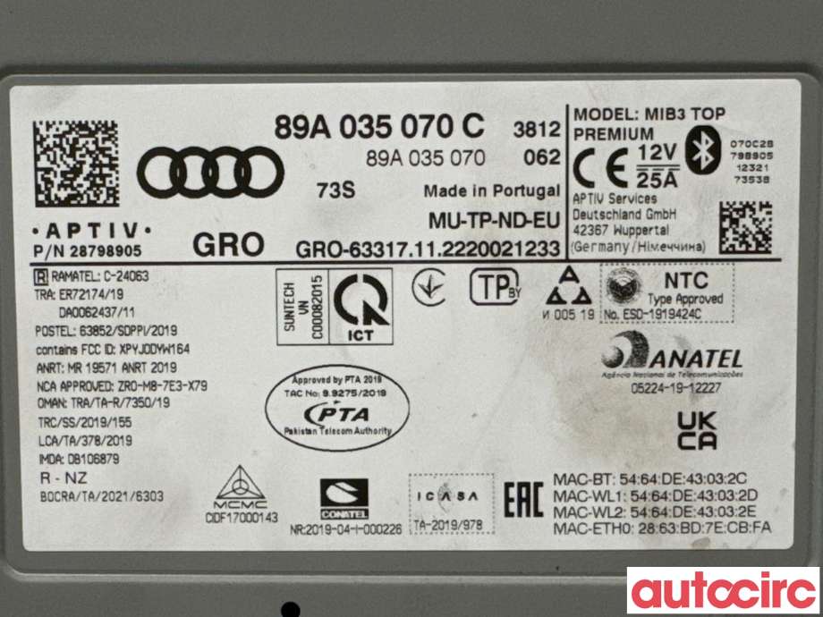 Bilstereo navigasjon til Audi Q4 e-tron 2021-->>  (AUDI|89A035070CX|28798905|89A035070C)