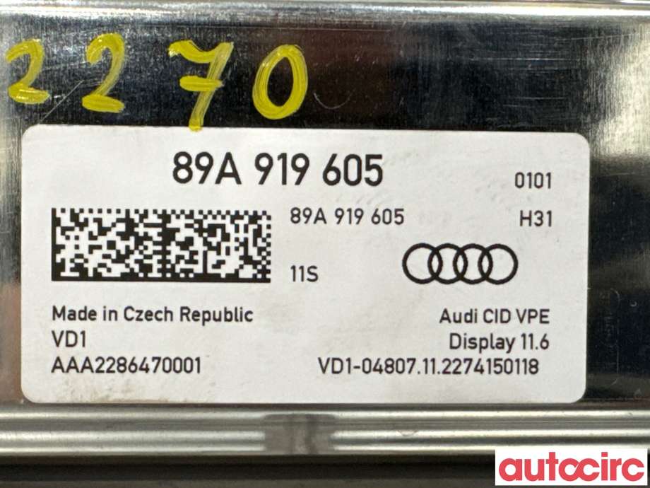 Instrument kjørecomputer til Audi Q4 e-tron 2021-->> (AUDI|89A919605C|AAA2286470001|89A919605)